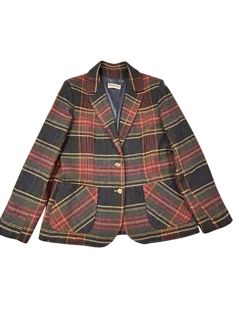 Jack Winter Vintage Tartan Plaid Tweed Blazer 100% Wool Women’s 16 Academic 80s